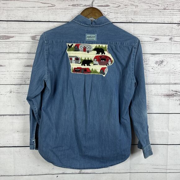 Pendleton Shirt Womens Small Blue Vintage Chambray Denim Button Country Patch - Picture 1 of 12